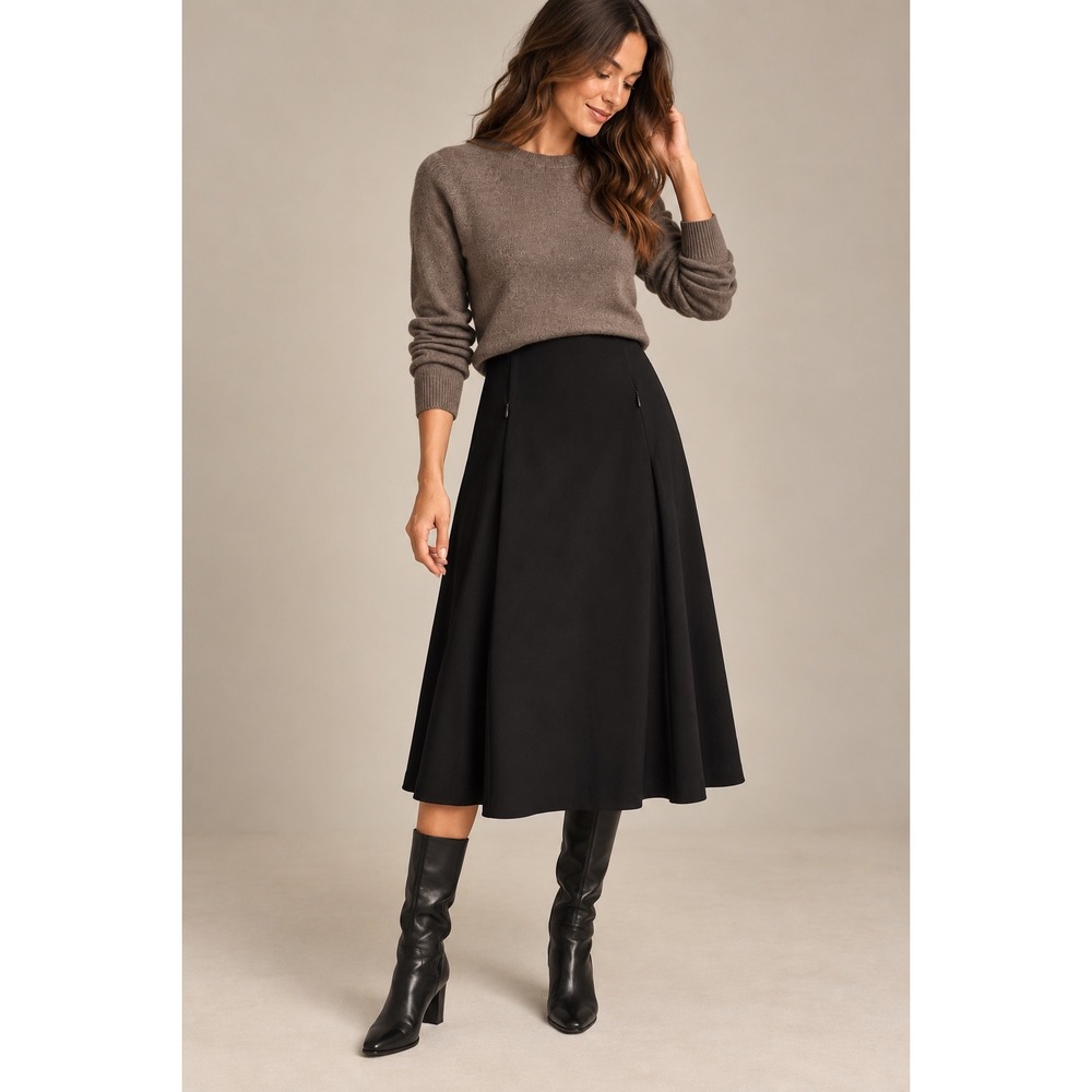 Investments Petites Signature Ponte Black Maxi Skirt Size PS Side Zip A-Line